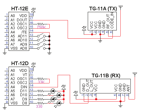 HT12E Encoder and Decoder Schematic Diagram